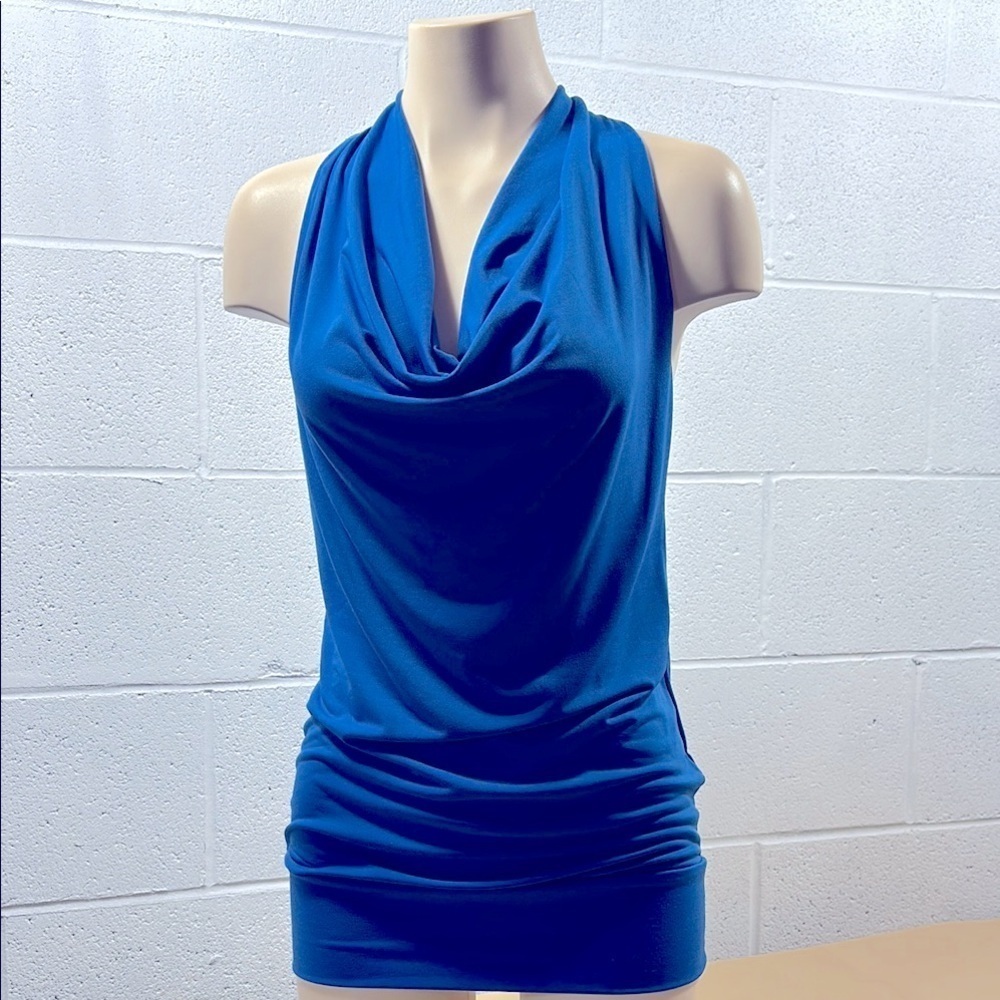 Elegant Blue Draped Women's Top​​​​​